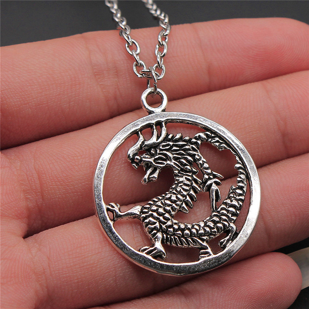 Bronze Silver Plated Dragon Pendant Necklace