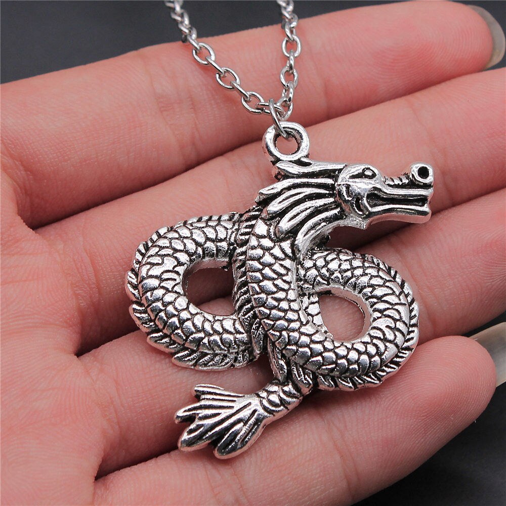 Bronze Silver Plated Dragon Pendant Necklace
