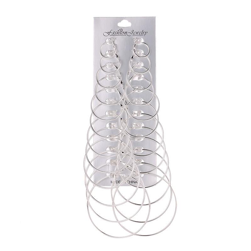 Large Circle 12 Pair Round Huggie Creole Earrings Set - Kirijewels.com