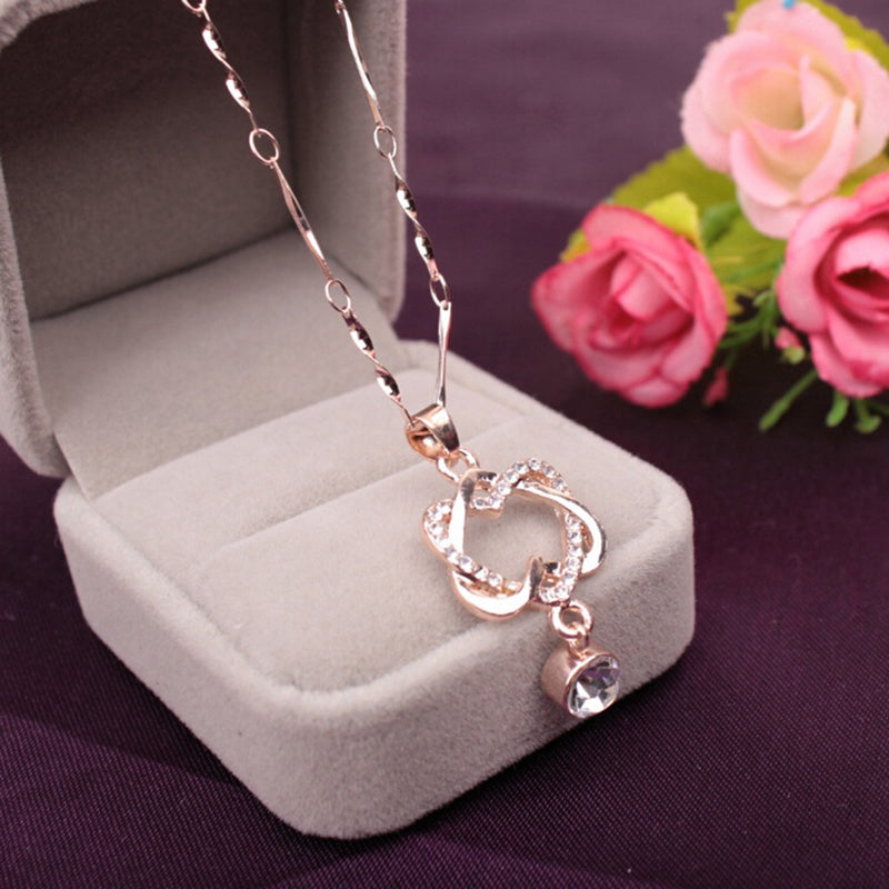 Box Chain White Gold Double Heart Necklace