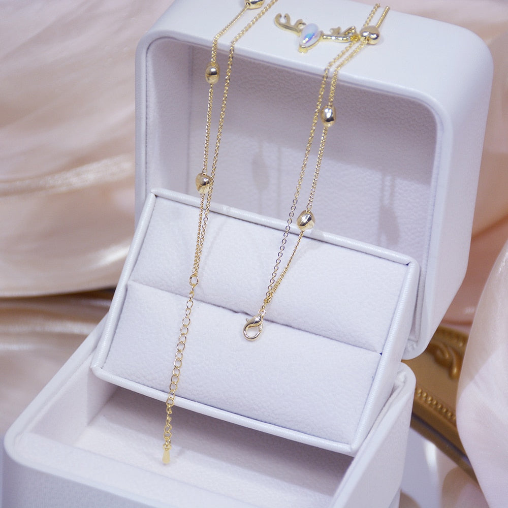 Double Layer 14k Real Gold Wedding Necklace