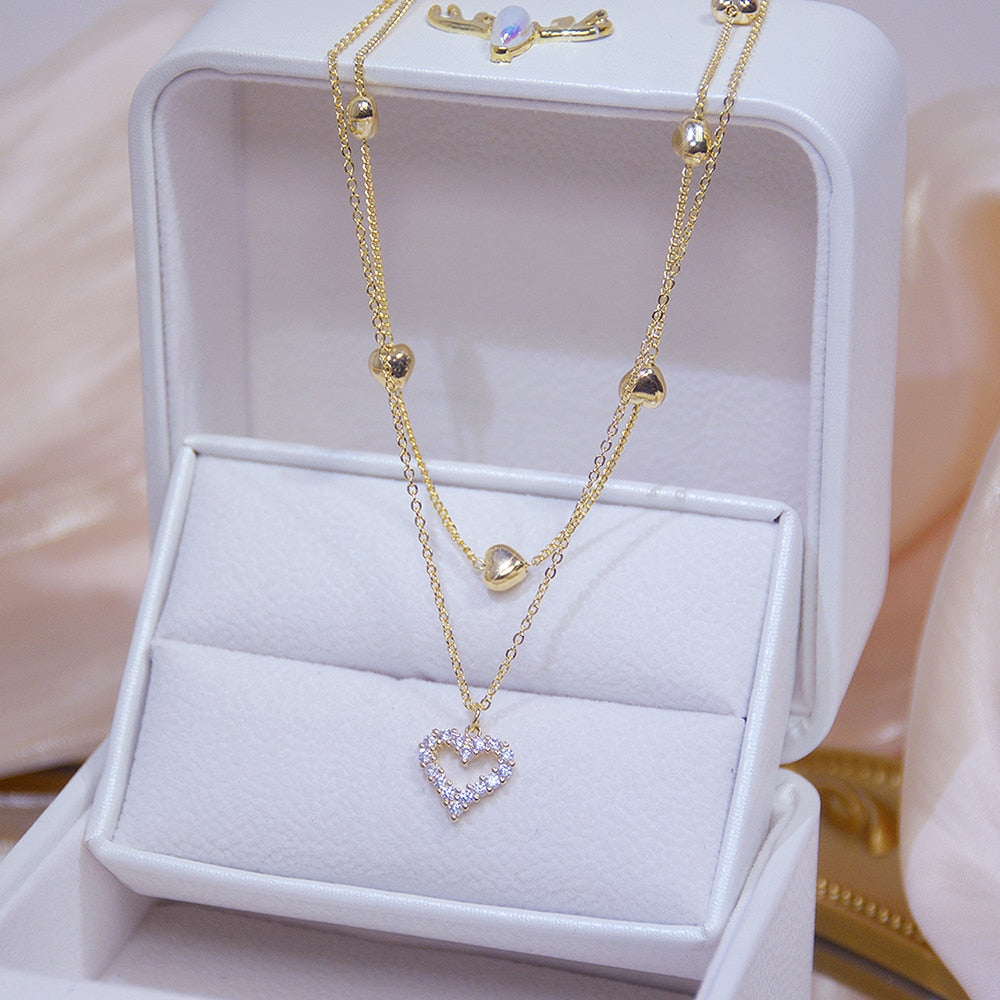 Double Layer 14k Real Gold Wedding Necklace