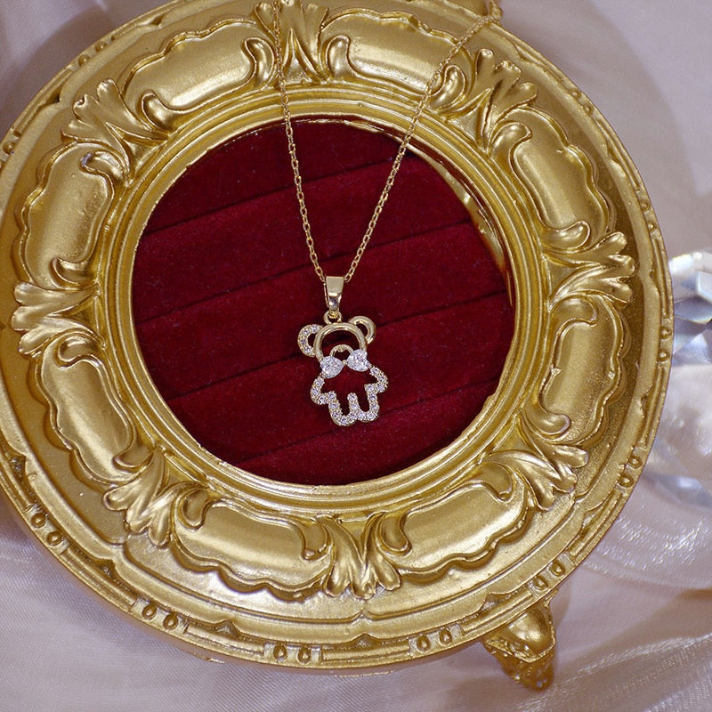 Feminina 14k Real Gold Bear Wedding Necklace