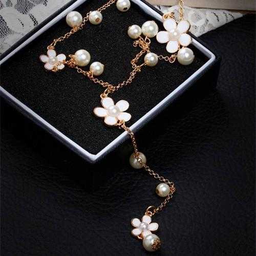 Free Flower Long Tassel Pearl Necklace-Pendant Necklaces-Kirijewels.com-Black-Kirijewels.com