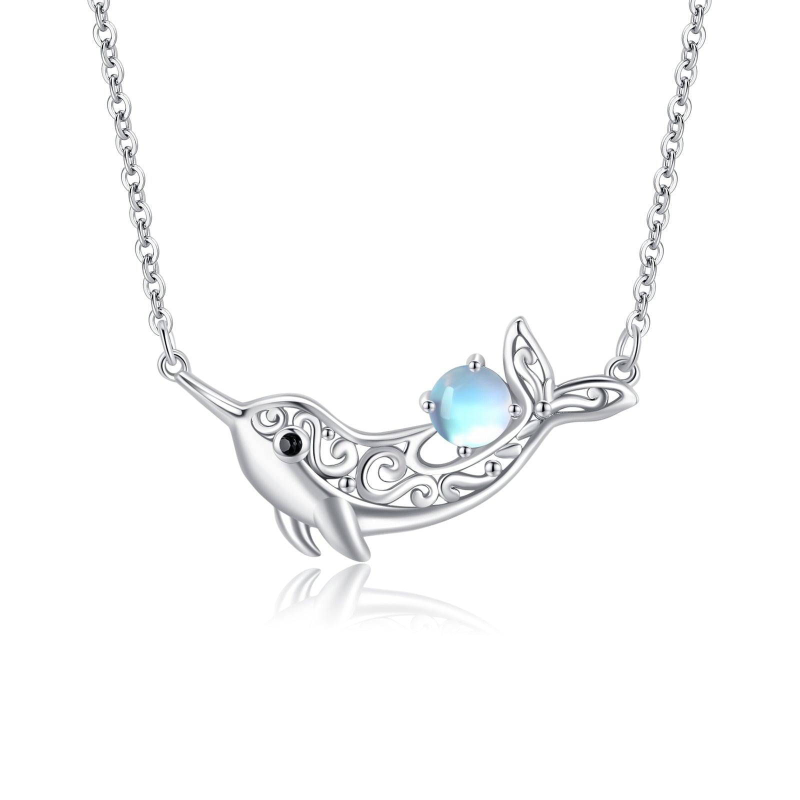 Moonstone 925 Sterling Silver Dolphin Necklace