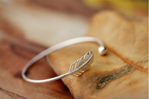 Personalized S925 Sterling Silver Feather Leaf Bracelet