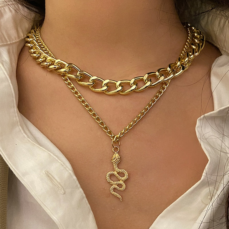 Victoria Vintage Gold Multi-layered Snake Chain Necklace