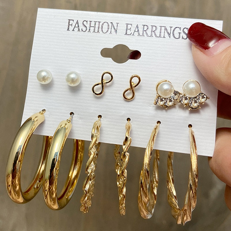 Brincos Gold Metal Circle Hoop Earrings Set