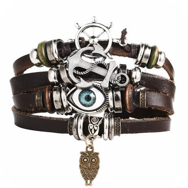 Vintage Leather Owl Bracelet-Charm Bracelets-Kirijewels.com-Brown BJCS619-Kirijewels.com