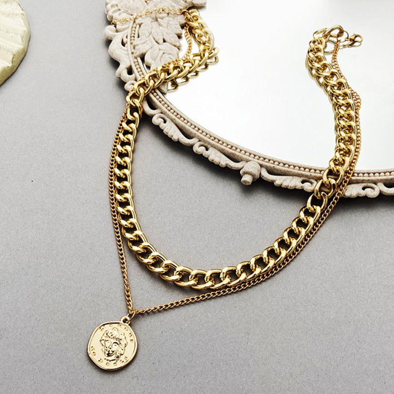 Bohemian Multi-layer Coin Chain Choker Necklace