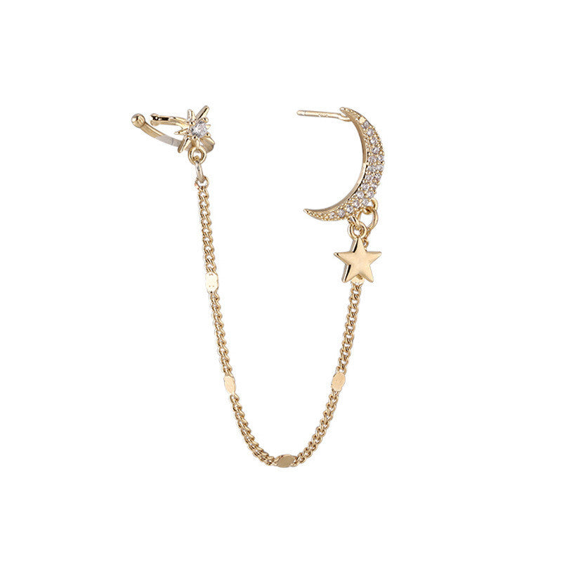 Cartilage Long Tassel Moon Star Clip Earrings