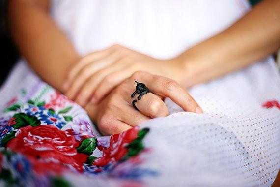 Free Handmade Cute Cat Ring-Rings-Kirijewels.com-Resizable-Black Gun Plated-Kirijewels.com