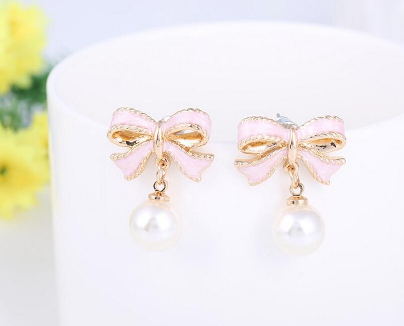 Butterfly Bow Knot Pearl Stud Earrings-Stud Earrings-Kirijewels.com-gold-Kirijewels.com