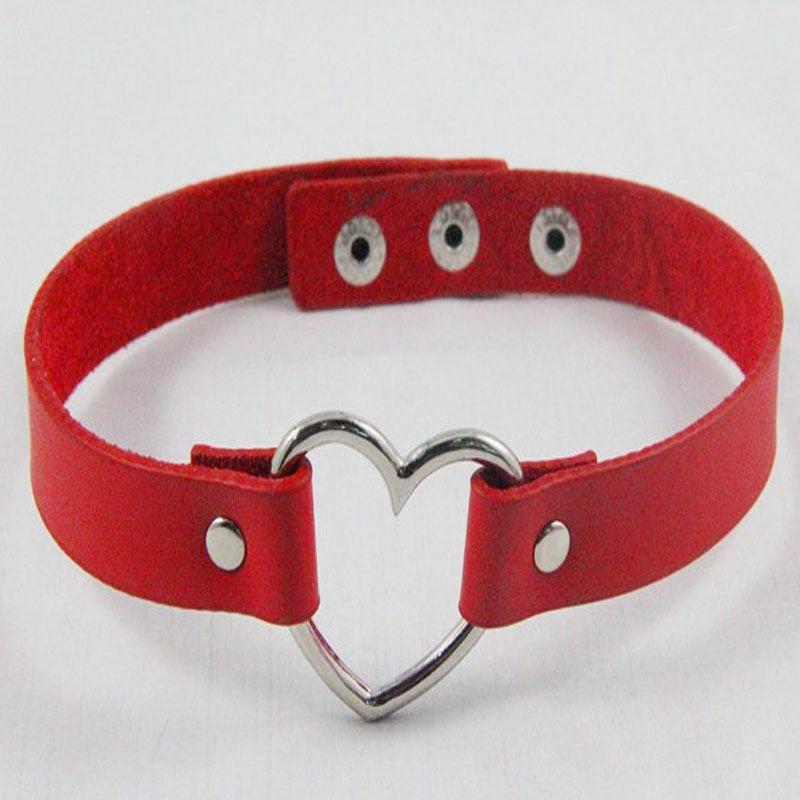 Handmade Leather Heart Collar Choker Necklace — - Main Image