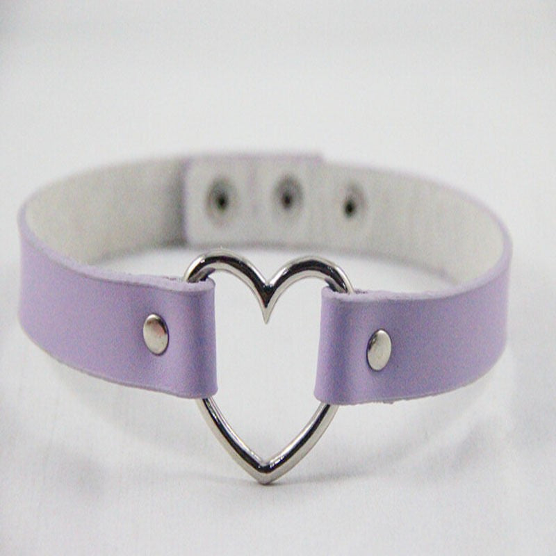 Handmade Leather Heart Collar Choker Necklace-Choker Necklaces-Kirijewels.com-Purple-Kirijewels.com