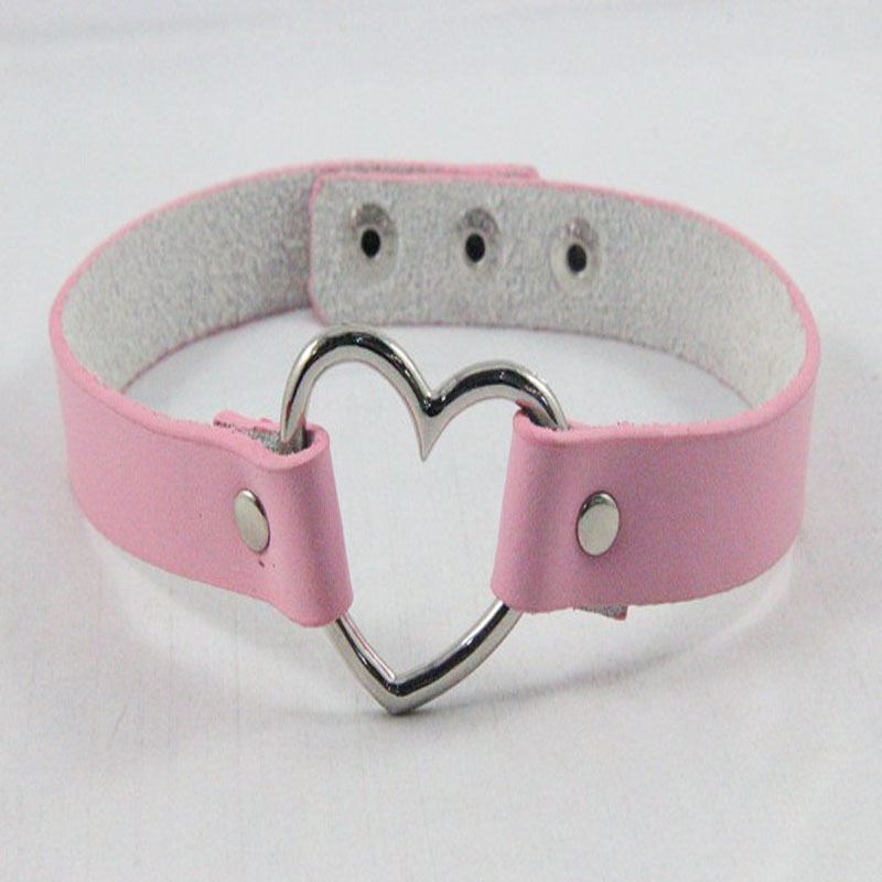 Handmade Leather Heart Collar Choker Necklace-Choker Necklaces-Kirijewels.com-Pink-Kirijewels.com