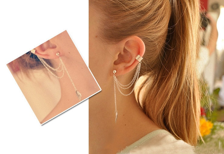 Personality Metal Leaf Tassel Earrings