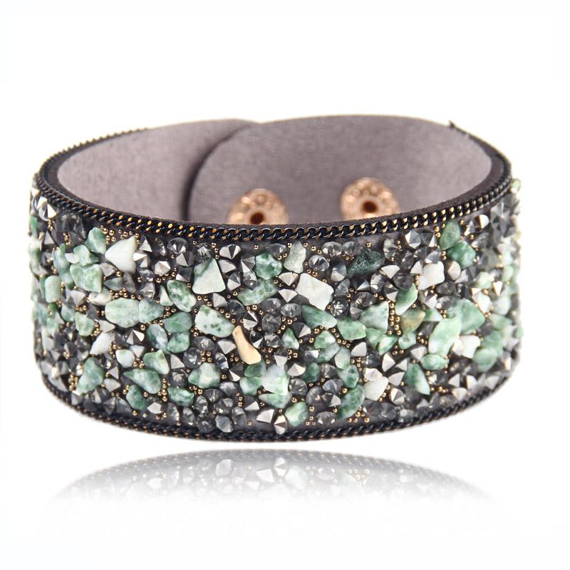 Crystal Stone Slake Leather Bracelet-Charm Bracelets-Kirijewels.com-green-Kirijewels.com