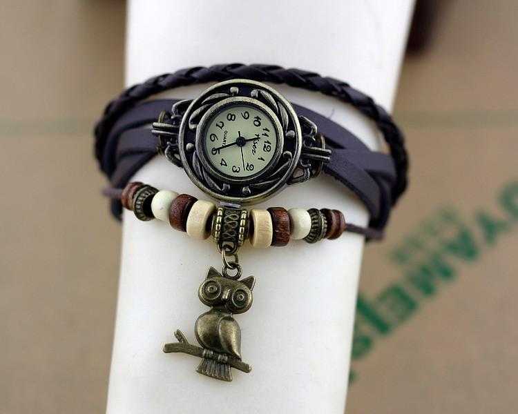Owl Genuine Leather Bracelet Watch-Women's Watches-Kirijewels.com-Black-Kirijewels.com