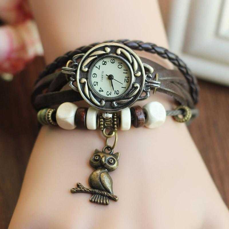 Owl Genuine Leather Bracelet Watch-Women's Watches-Kirijewels.com-Brown-Kirijewels.com