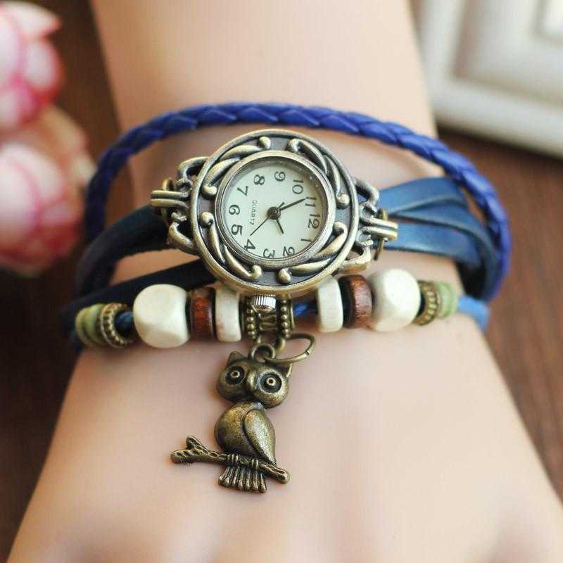 Owl Genuine Leather Bracelet Watch-Women's Watches-Kirijewels.com-Blue-Kirijewels.com