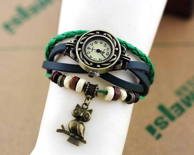 Owl Genuine Leather Bracelet Watch-Women's Watches-Kirijewels.com-Green-Kirijewels.com