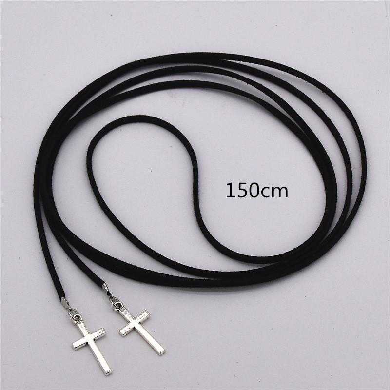 Free Black Velvet Ribbon Long necklace-Choker Necklaces-Kirijewels.com-Silver Cross-Kirijewels.com