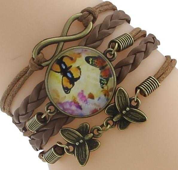 Infinity Dragonfly Butterfly Leather Bracelet-Chain & Link Bracelets-Kirijewels.com-Brown Butterfly-Kirijewels.com