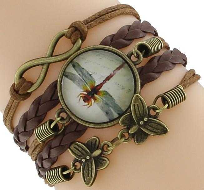 Infinity Dragonfly Butterfly Leather Bracelet-Chain & Link Bracelets-Kirijewels.com-Brown Dragonfly-Kirijewels.com
