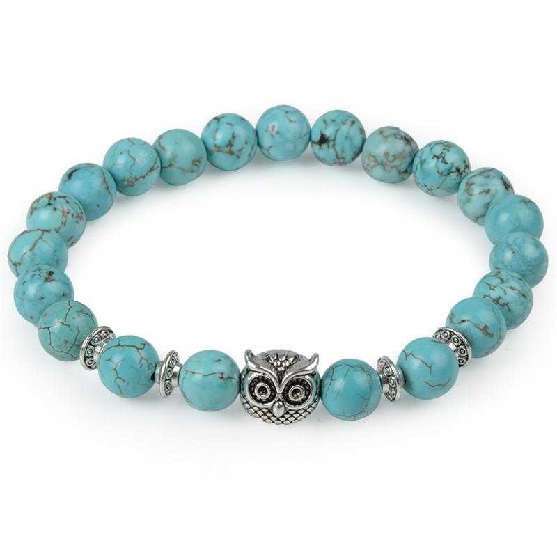 Free Owl Charm Natural Stone Beads Bracelet-Charm Bracelets-Kirijewels.com-turquoise owl-Kirijewels.com