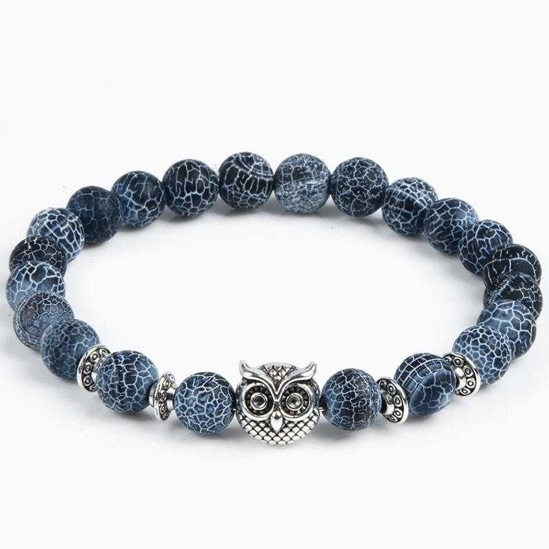 Owl Charm Natural Stone Beads Bracelet-Charm Bracelets-Kirijewels.com-owl silver-Kirijewels.com