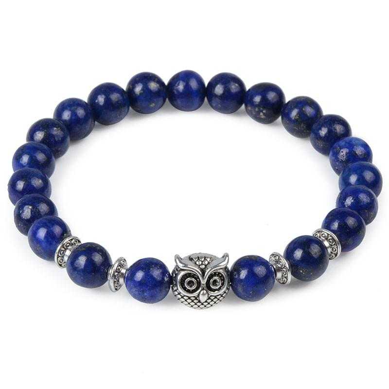 Free Owl Charm Natural Stone Beads Bracelet-Charm Bracelets-Kirijewels.com-lapis lazuli owl-Kirijewels.com