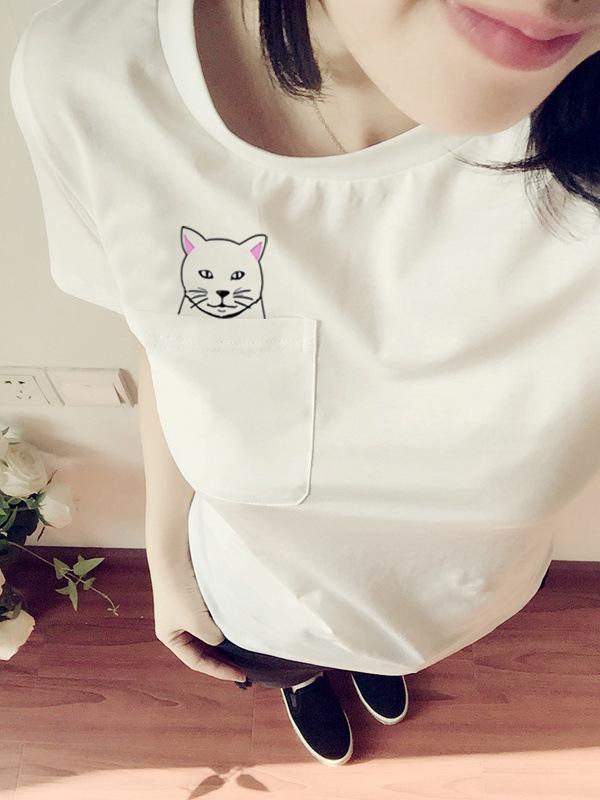 Pocket Cat Print T-Shirt — Kirijewels.com