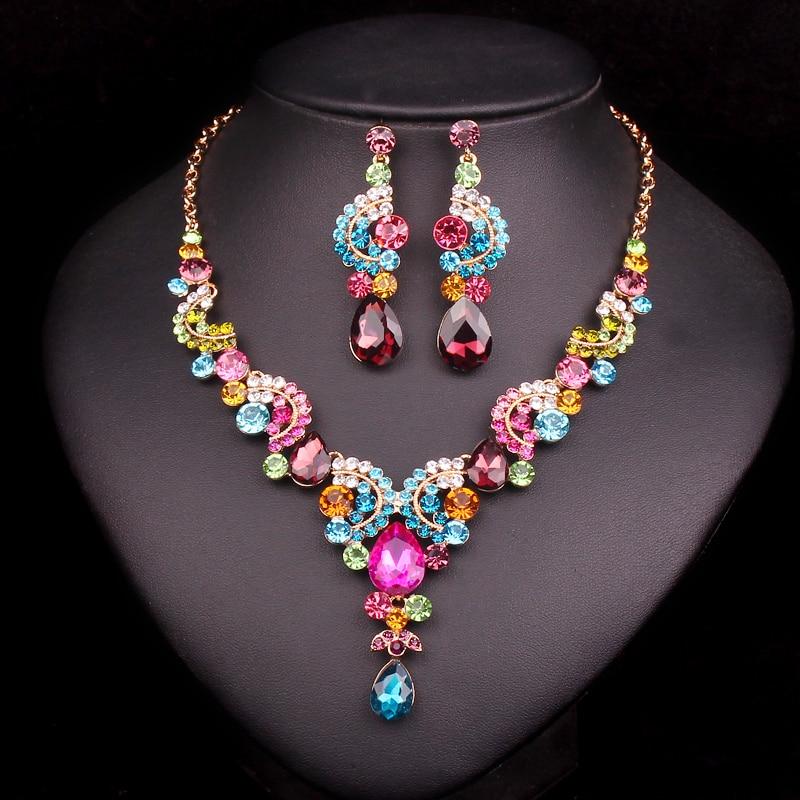 Indian Bridal Crystal Flower Jewelry Set - Kirijewels.com