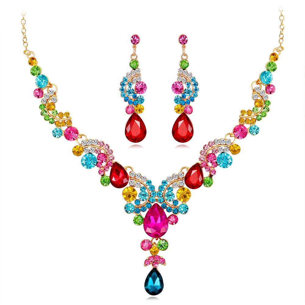 Indian Bridal Crystal Flower Jewelry Set - Kirijewels.com