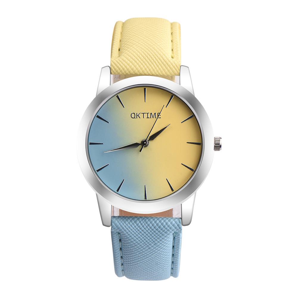 Retro Leather Band Rainbow Wrist Watch — - Main Image