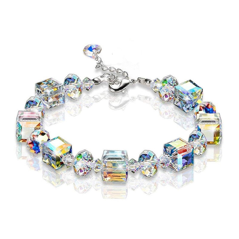 Rainbow Crystals Adjustable Stretch Charm Bracelet