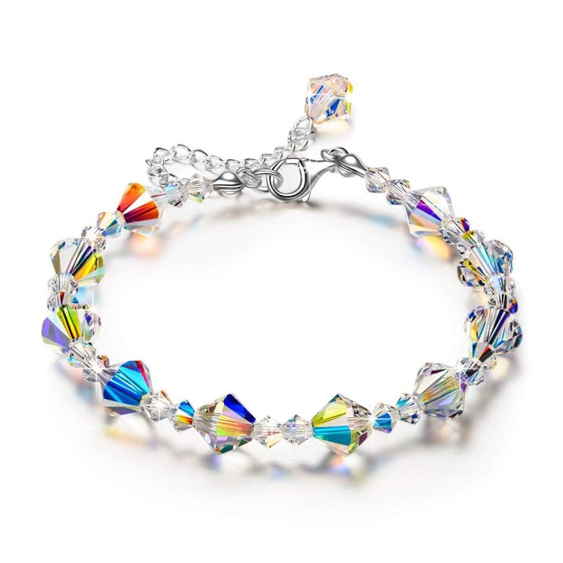 Rainbow Crystals Adjustable Stretch Charm Bracelet