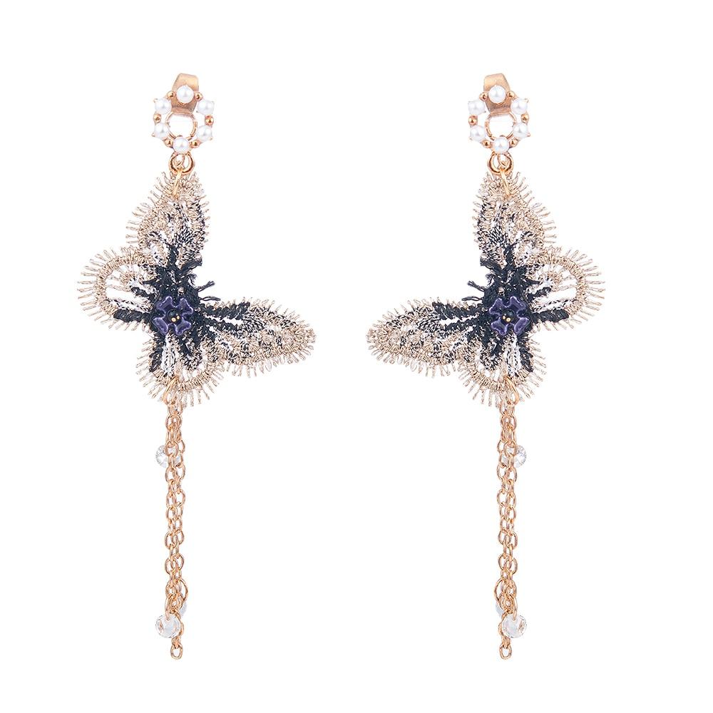 Pearl Crystal Embroidery Butterfly Earrings - Kirijewels.com
