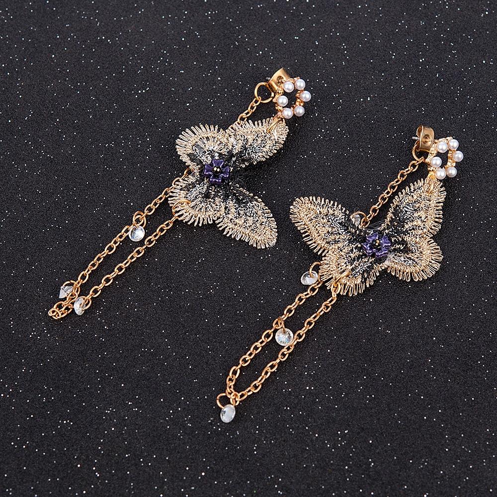 Pearl Crystal Embroidery Butterfly Earrings - Kirijewels.com