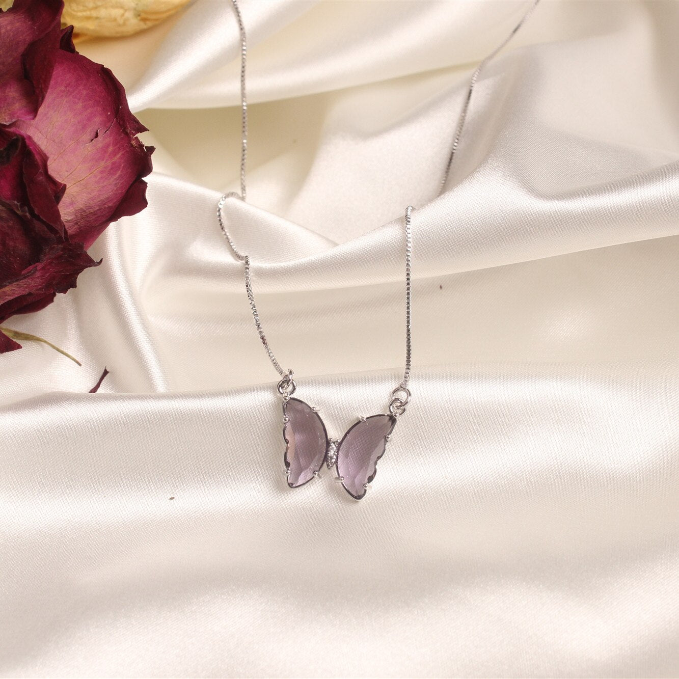 Exquisite Copper Glass Butterfly Jewelry Set