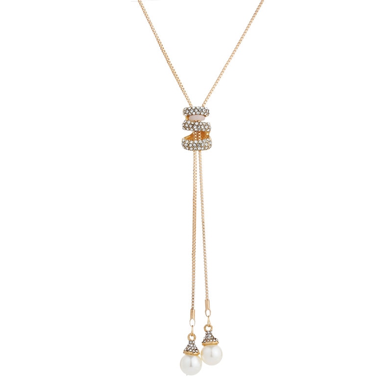 Rhinestone Long Tassel Crystal Pearl Necklace