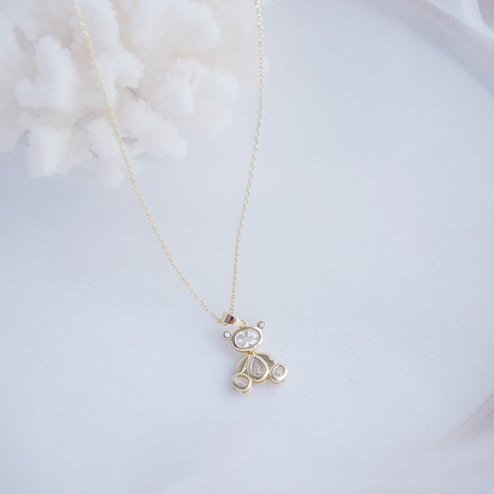 Exquisite Movable 14k Real Gold Bear Necklace