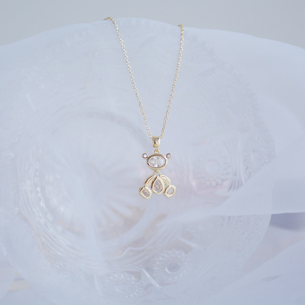 Exquisite Movable 14k Real Gold Bear Necklace