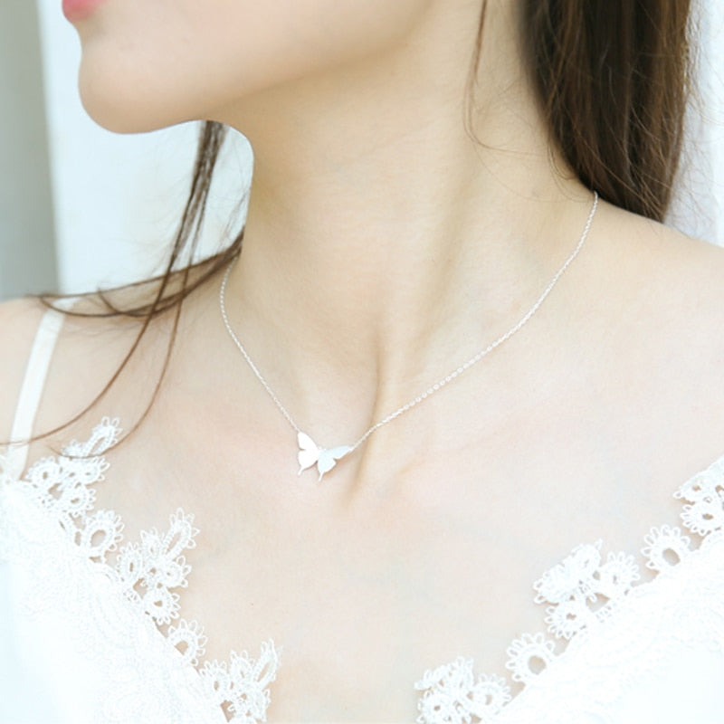Romantic 925 Sterling Silver MInimalist Butterfly Necklace