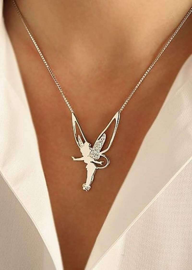 Flower Fairy Crystal Angel Wings Necklace