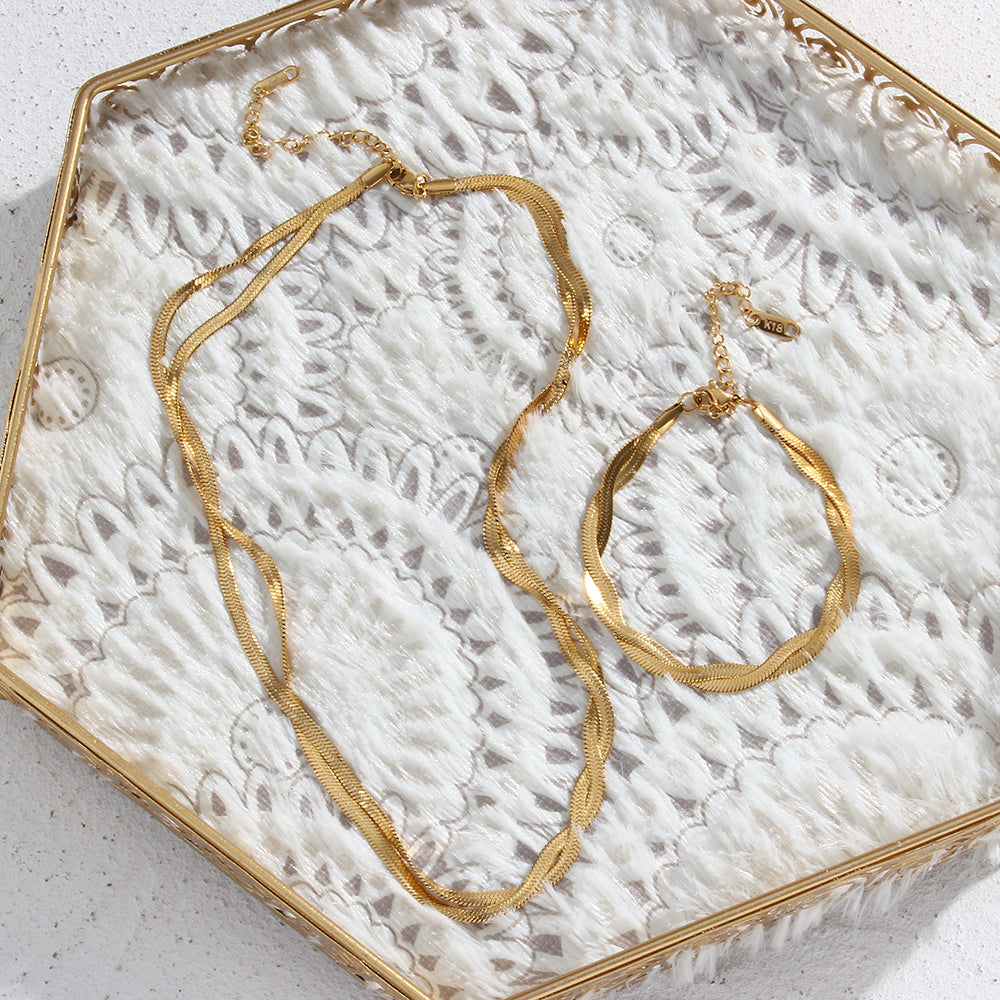 Herringbone Waterproof Braided Chain Jewelry Set