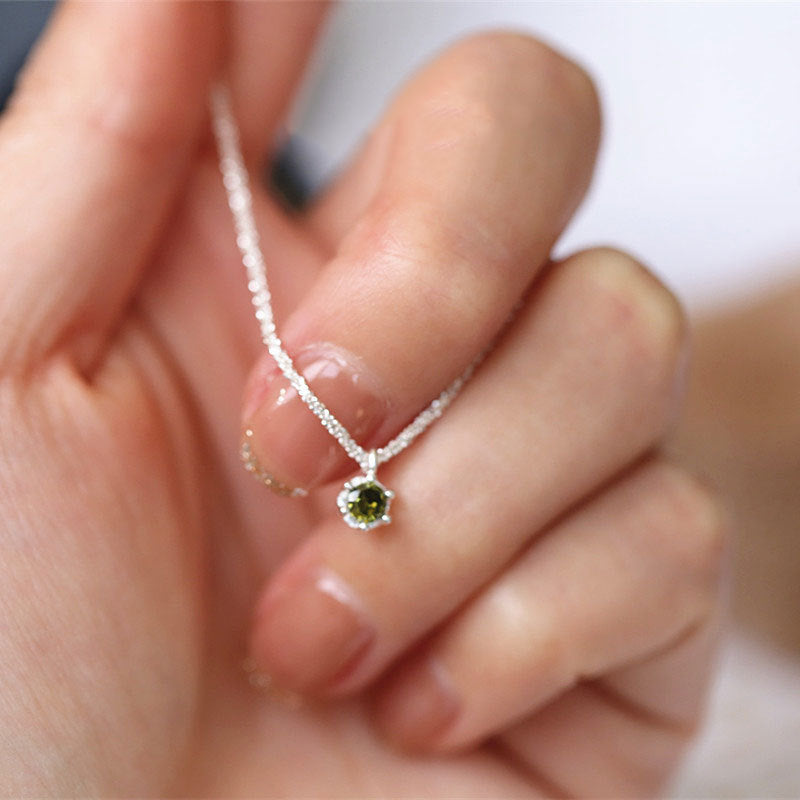 Green Diamond 925 Sterling Silver Chain Necklace