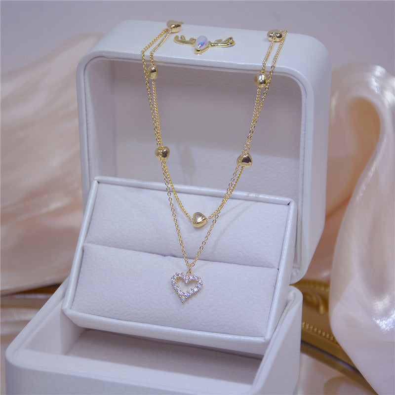 Double Link Chain Metal Heart Party Necklace