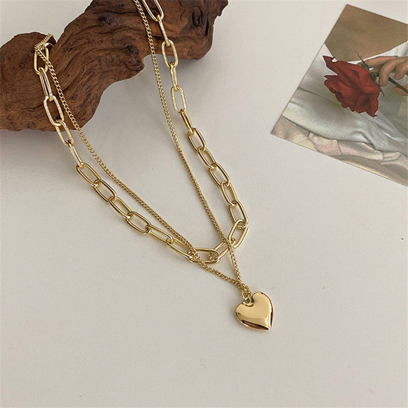 Double Link Chain Metal Heart Party Necklace